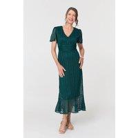 Izabel London Women's Lace Layered Short Sleeve Midi Dress in Green | Size: 8