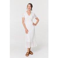 Izabel London Women's Lace Layered Short Sleeve Midi Dress in White | Size: 8