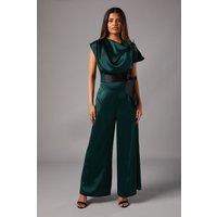 Coast Women's Petite Tie Side Satin Drape Wide Leg Jumpsuit in Emerald | Size: 6