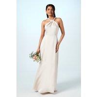 Coast Women's Honoured Petite Twist Halterneck Satin Maxi Bridesmaid Dress in Champagne | Size: 10