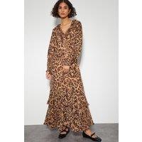Monsoon Women's Rowena Leopard Print Ruffle Dress Brown | Size: 12