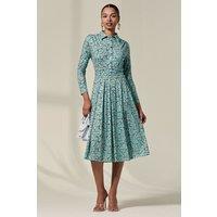 Jolie Moi Women's Long Sleeve Button Up Midi Dress in Teal | Size: 10