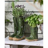 Dibor Set of 2 Little & Large Dark Green Wellington Ceramic Indoor Outdoor Flower Pot Garden Planters
