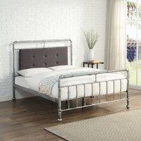 OAT Home Shoreditch Distressed Silver Steel Industrial Scaffold Metal Bed Frame in Metallic Silver | Size: King