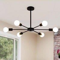 6-Light Metal Black Ceiling Light Adjustable Height Modern Sputnik Chandelier