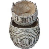 Red Hamper Wicker Antique Wash Stumpy Basket Set of 2 in Brown