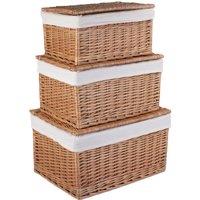 Red Hamper Wicker Set of 3 Light Steamed Cotton Lined Storage Basket in Brown