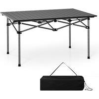Costway Aluminum Folding Camping Table Roll Up Portable Picnic Table with Carrying Bag in Black
