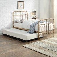 OAT Home Camden Distressed Antique Effect Hospital Style Metal Single Bed Frame & Guest Trundle in Bronze