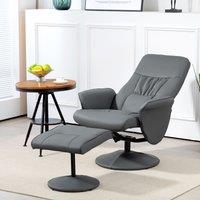 HOMCOM PU Leather Armchair & Footrest Swivel Recliner w/ Ottoman Grey
