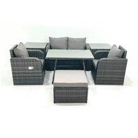 Fimous Outdoor Garden Furniture Set with Reclining Chair 2 Side Tables Big Footstool in Dark Grey