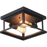 2-Light Retro Industrial Rectangle Black Flush Mount Ceiling Light