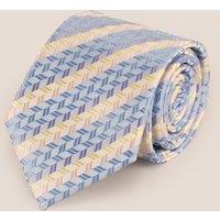 Oswin Hyde Men's Geometric Stripes Blue Cream Tie