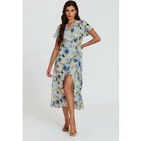 FS Collection Women's Floral Print Wrap Hem Midi Dress In Beige | Size: Medium