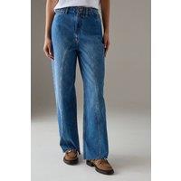 Warehouse Women's Washed Raw Waist Seam Detail Denim Dad Jean in Mid Wash | Size: 8