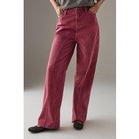 Warehouse Women's Washed Raw Waist Seam Detail Denim Dad Jean in Raspberry | Size: 6