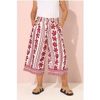 Yours Women's Aztec Leaf Midaxi Culottes in Red | Size: 20