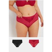 Yours Women's 2 Pack Lace Briefs in Red | Size: 26-28