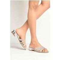 Miss Diva Women's Eliza 6 Diamante Band Block Heel Mule in Silver | Size: 5