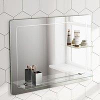 Nes Home Round Corner Mirror 800 x 600mm with Double Glass Shelf in Silver