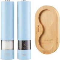 Cooks Professional Electric Salt & Pepper Mill Automatic Grinder with Bamboo Base in Blue