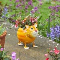Marco Paul 21cm Orange Metal Hand Painted Cat Garden Planter