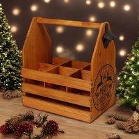 Minster 6 Wooden Bottle Holder with Metal Opener - L19 x W27 x H30 cm in Brown | Size: 1 Pack