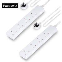 Geepas 4 Gang Extension Lead, 2M Cable Wall Mountable & Multi Socket Mains Strip Pack of 2 in White
