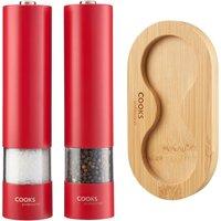 Cooks Professional Electric Salt & Pepper Mill Automatic Grinder with Bamboo Base in Red