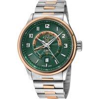 GV2 Men's Giromondo, Swiss Quartz Watch, Green Dial, 316L Stainless Steel, Sapphire Crystal, & GMT Function in Gold