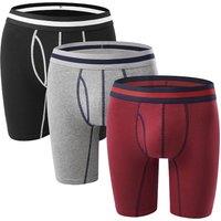 MODISHION Men's 3Pcs Cotton Boxer Briefs Set in Wine | Size: XL