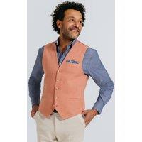 Dobell Men's Coral Linen Twill Waistcoat | Size: Medium