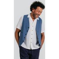 Dobell Men's Blue Herringbone Linen Waistcoat | Size: Medium