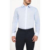 Dobell Men's Light Blue Herringbone 100% Cotton Easy Care Shirt | Size: 16.5 in
