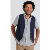 Dobell Men's Navy Linen Twill Waistcoat | Size: 2XL