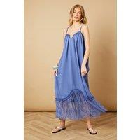 Oasis Women's Babydoll Floaty Lace Detail Maxi Dress in Blue | Size: 14