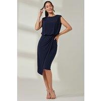 Jolie Moi Women's Tiered Draped Pencil Dress in Navy | Size: 8
