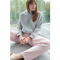 British Boxers Women's Powder Pink 'Herringbone' Brushed Cotton Pyjama Trousers in Light Pink | Size: Small