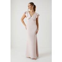 Coast Women's Honoured V Neck Angel Short Sleeve Satin Maxi Bridesmaid Dress in Blush | Size: 16