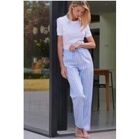 British Boxers Women's 'Westwood' Blue Stripe Brushed Cotton Pyjama Trousers in Light Blue | Size: XL