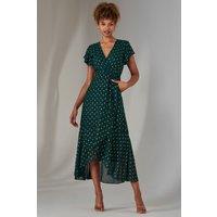 Jolie Moi Women's Metallic Spot Textured Chiffon Maxi Dres in Dark Green | Size: 10
