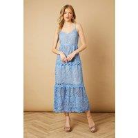 Oasis Women's Petite Lace Strappy Midi Dress in Blue | Size: 14