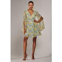 Jolie Moi Women's Chiffon Split Sleeve Mini Dress in Yellow | Size: 8