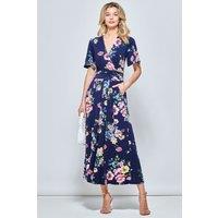 Jolie Moi Women's Shreya Jersey Angel Sleeve Maxi Dress in Blue | Size: 8