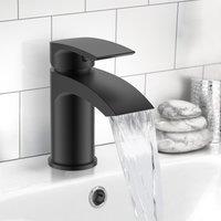 Nes Home Vago Contemporary Matte Black Basin Single Lever Mixer Tap + Waste