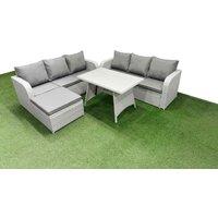 Fimous Rattan High Back Lounge Sofa Set with 3 Seater Sofa Big Stool in Light Grey