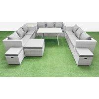 Fimous 12 Seat Patio PE Rattan Garden Furniture with Side Table 3 Stool in Light Grey