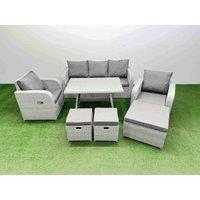 Fimous Reclining Chair 3 Seat Sofa Garden Furniture Set with Dining Table in Light Grey