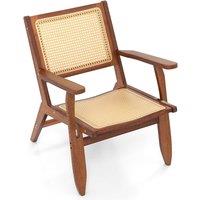 Gymax Boho Rattan Accent Chair Mid Century Modern Lounge Armchair-Walnut in Walnut