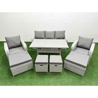 Fimous PE Rattan Lounge Sofa Sets 9 Seater Outdoor Garden Furniture Set in Light Grey
